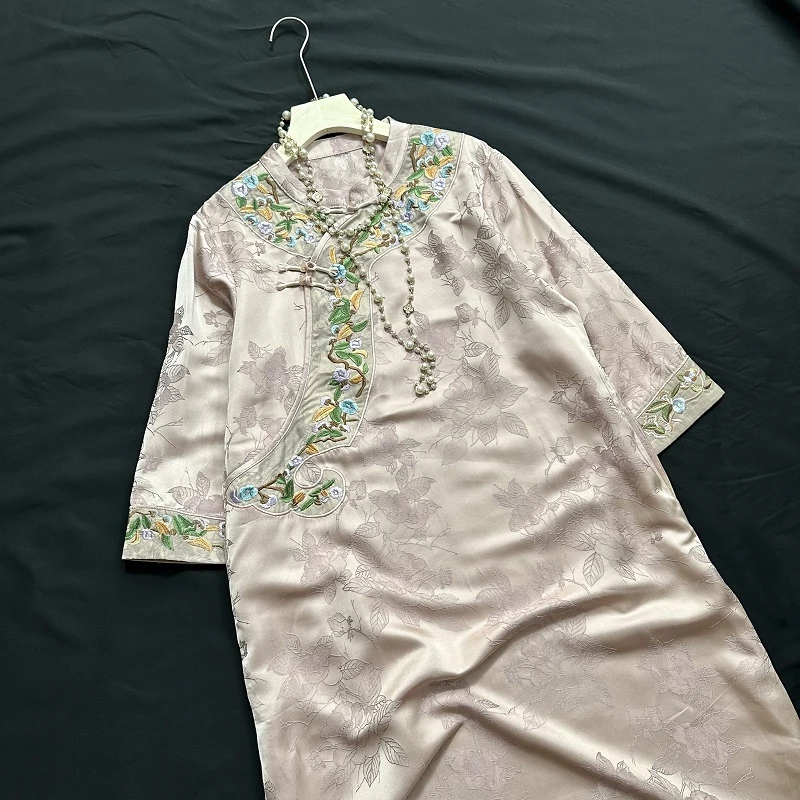 新款国风新中式老料气质宽松连衣裙2204