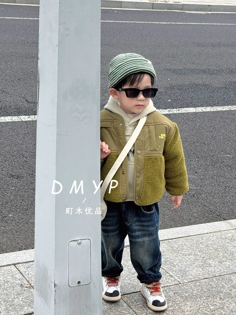 【町木优品】儿童男童冬季新款拼布休闲纯色百搭加棉毛毛衣 WT355