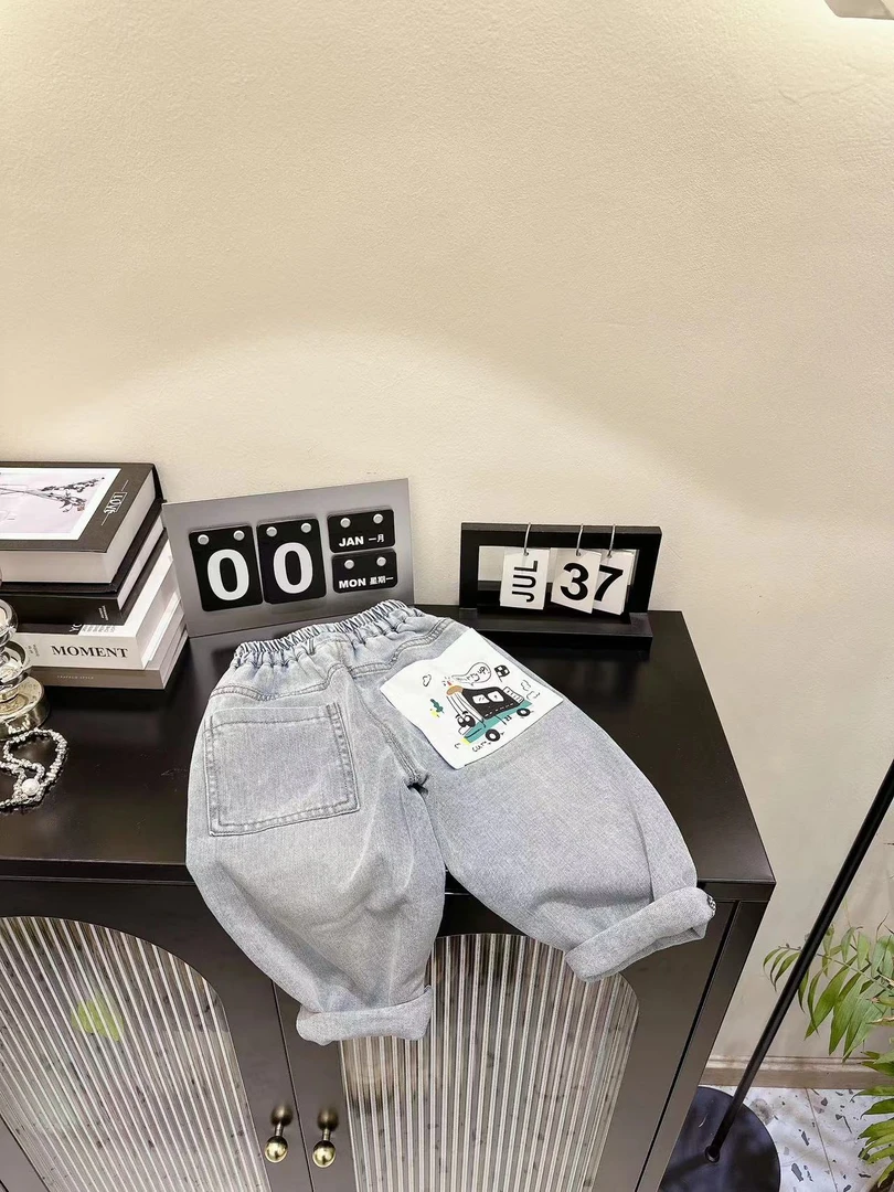 K6026  韩版  童装 卡车贴标牛仔裤