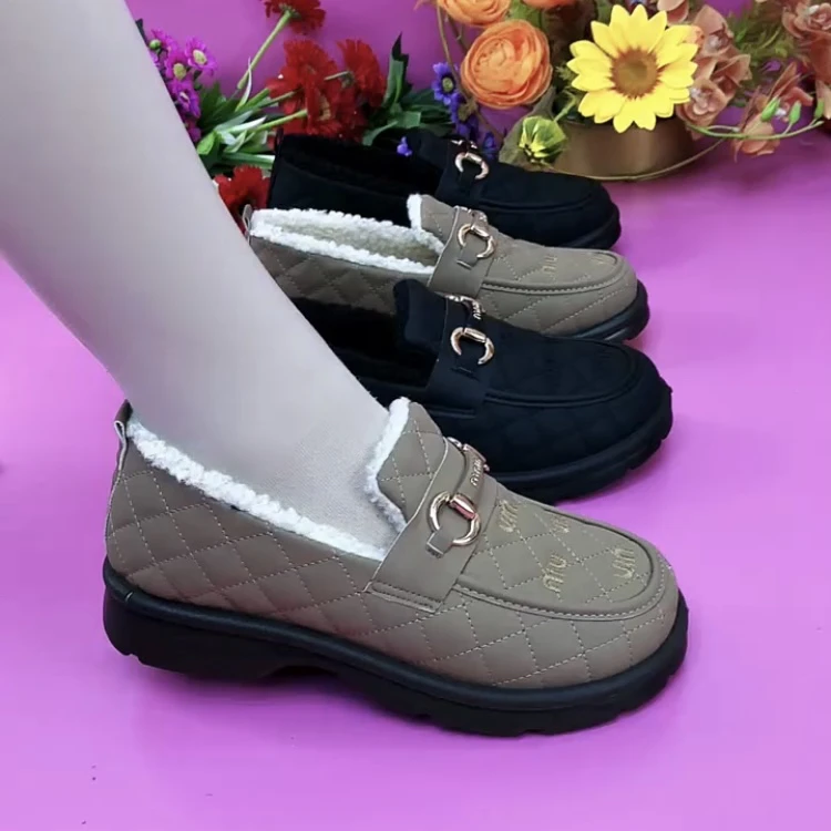 棉鞋冬季新款加绒保暖时尚豆豆鞋女厚底防滑防水软底休闲乐福鞋