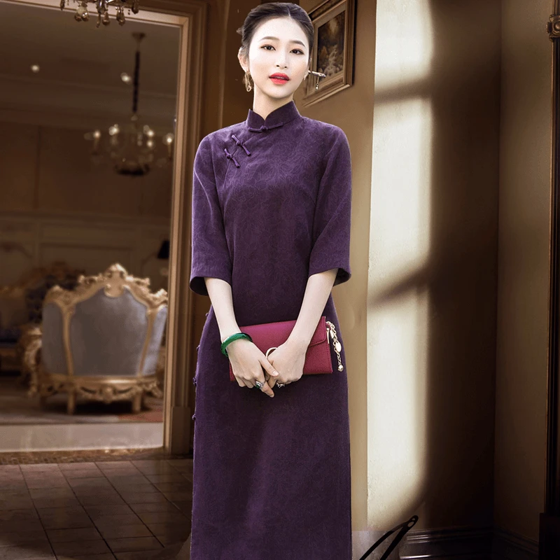 诗与远方香云纱古法旗袍改良版连衣裙中年女妈妈高端中长款