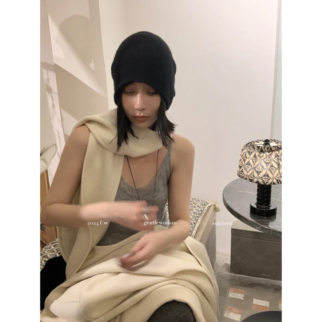 sukiired30羊绒V领拉线毛边内搭打底露背针织吊带背心外穿时尚.特