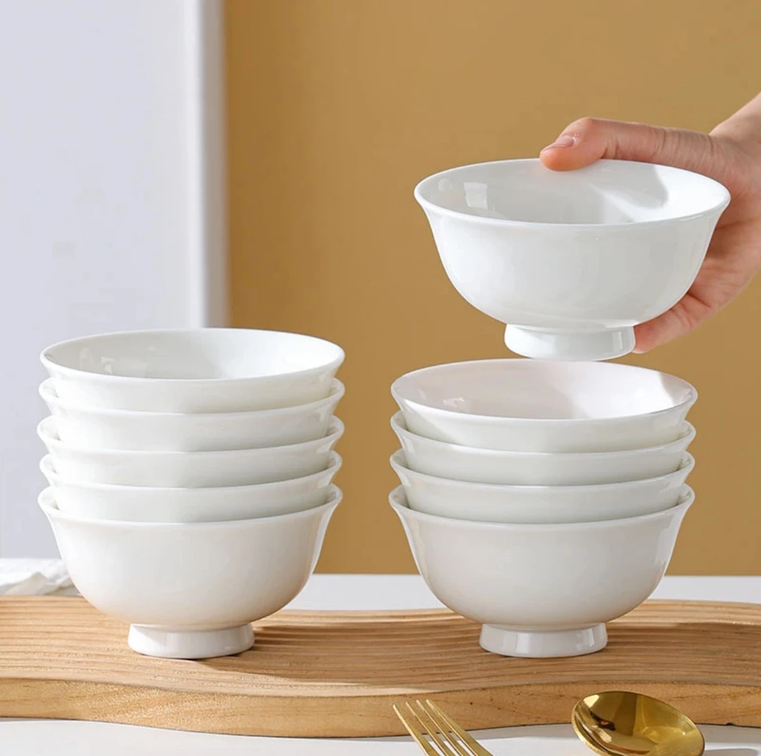 6个装4.5英寸高脚纯白米饭碗景德镇陶瓷餐具家用防烫吃饭碗米饭碗