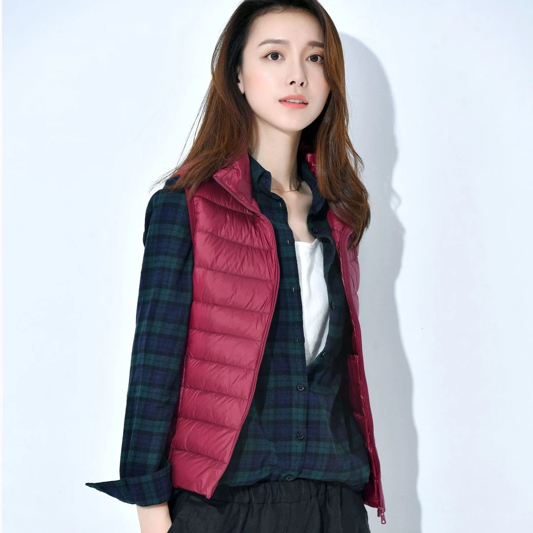 新款时尚休闲轻薄羽绒服女士马甲背心坎肩春秋冬内外穿保暖大码