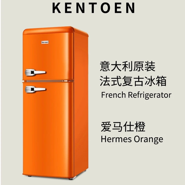 Kentoen复古冰箱双门小型迷你美式怀旧网红家用节能省电彩电冰箱