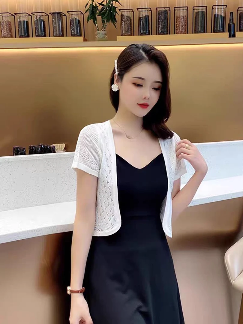 短款毛针织衫修身型女装显瘦气质大码洋气短袖薄款百搭空调衫上衣