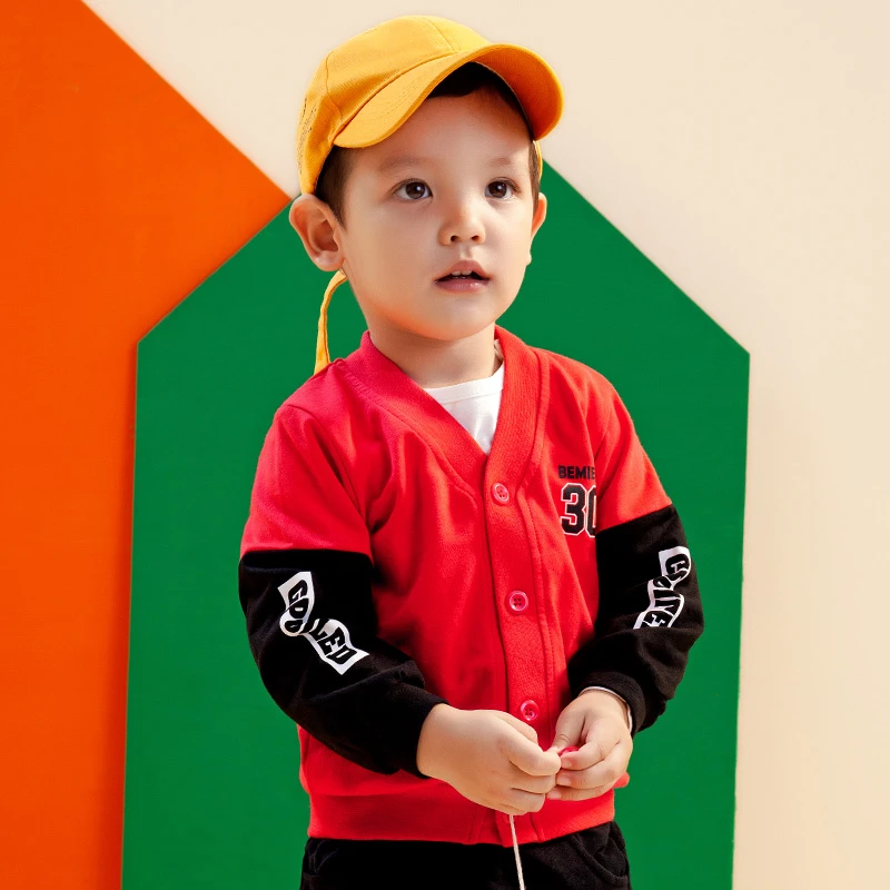 W1070//男童春季新款外套儿童撞色时尚洋气宝宝卡通休闲棒球开衫