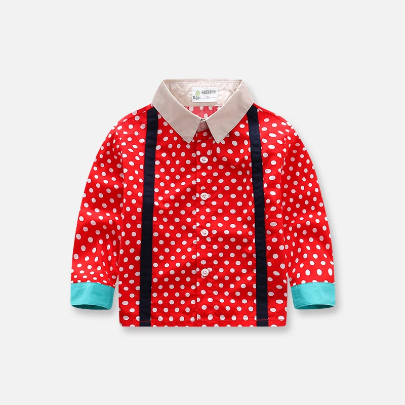 C0132/儿童宝宝春秋季纯棉休闲长袖衬衫新款男童拼色时尚衬衣