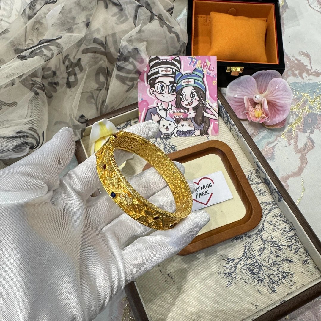 镀K金【霹雳配饰公园】新中式花嫁幽兰清风百搭开口镯