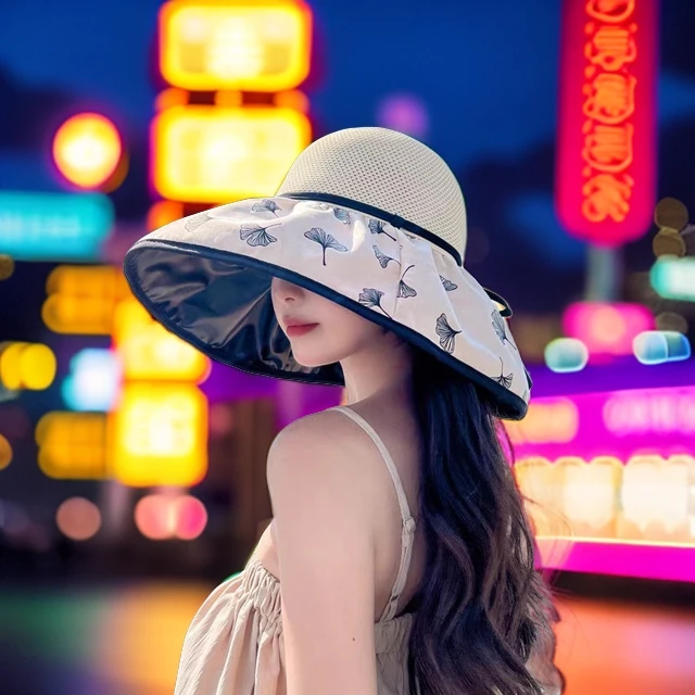 春夏新款韩版渔夫帽户外黑胶遮阳防晒百搭太阳帽子女款夏季蝴蝶结