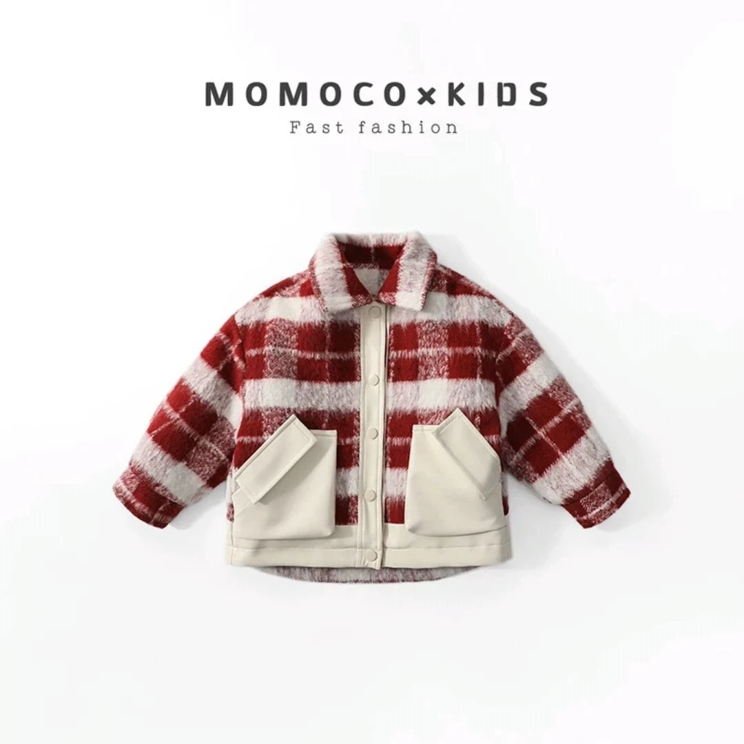 2024新款男童女童格子加绒秋冬春格子外套儿童装韩版潮