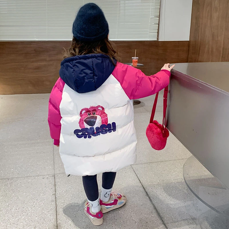 【小扬哥推荐】2024新款女童棉服冬装洋气可爱草莓熊印花加厚连帽