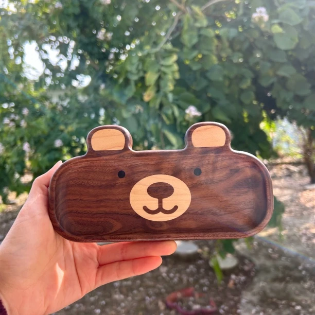 木质小熊收纳盘实木入户门钥匙收纳盒可爱放眼镜托盘尺寸长18×9.5