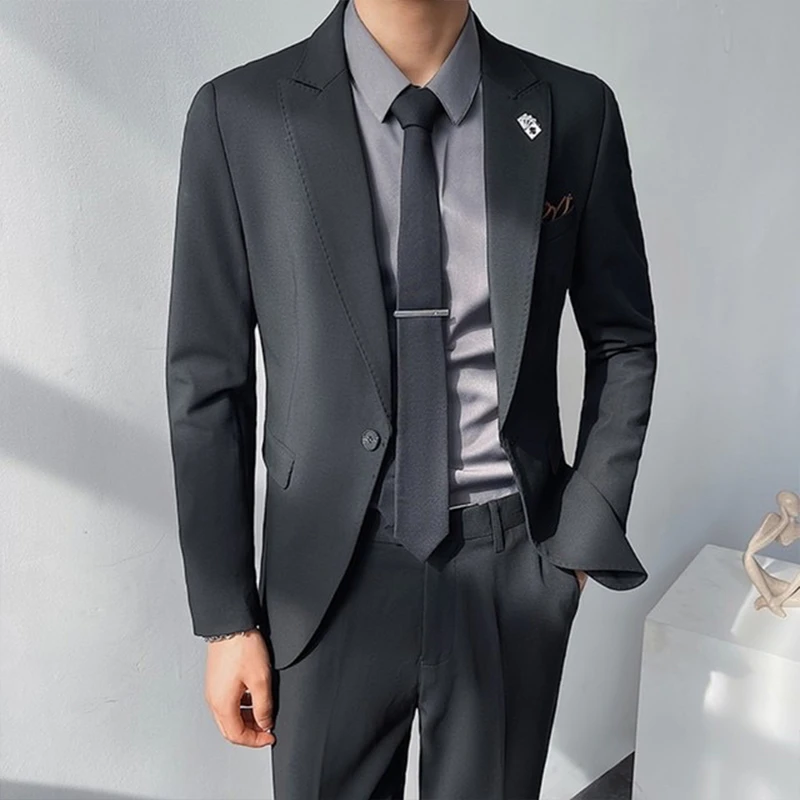 【时尚都市优选】055单扣男士韩版西服轻商务场合潮流西服套装