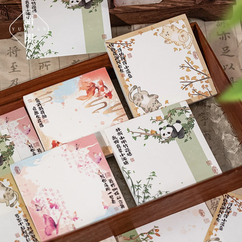 语闲 随心顺意国风便签 中国风古诗萌宠插画可书写留言记事素材纸