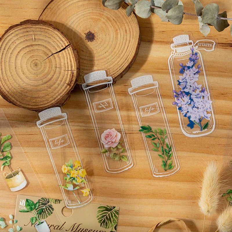 语闲pet贴纸 自然博物馆系列 植物花卉防水diy装饰书签手账拼贴画