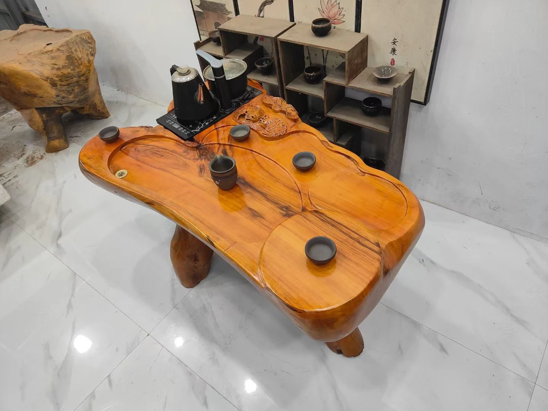 D2720香樟木根雕茶台，阳台家用茶几，年年有余113-70-63厘米