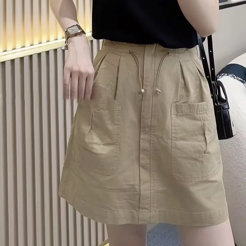 啄木鸟半身裙小个子女工装裙裤夏季薄款高腰松紧腰a字ins短裙