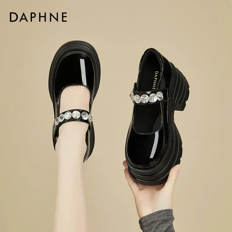 达芙妮玛丽珍小皮鞋女2024秋季新款小个子高跟厚底英伦风松糕单鞋