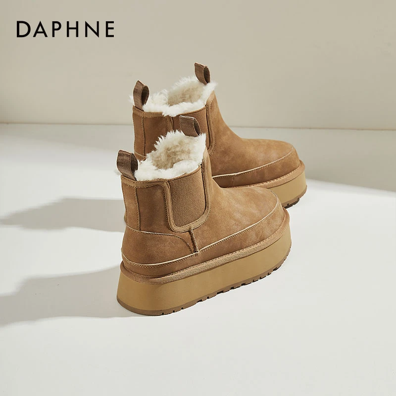 达芙妮加绒马丁靴女款爆款厚底内增高短靴英伦风靴子2024新款女鞋