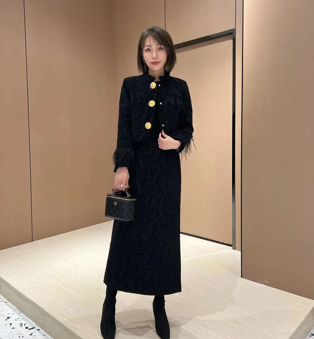 秋冬装搭配一整套高级感小洋装气质复古小香风外套半身裙子套装裙