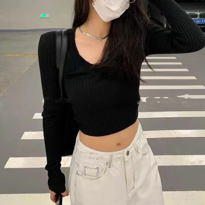 带垫肩！敲绝头肩比！紧身百搭毛衣气质短款秋冬上衣长袖