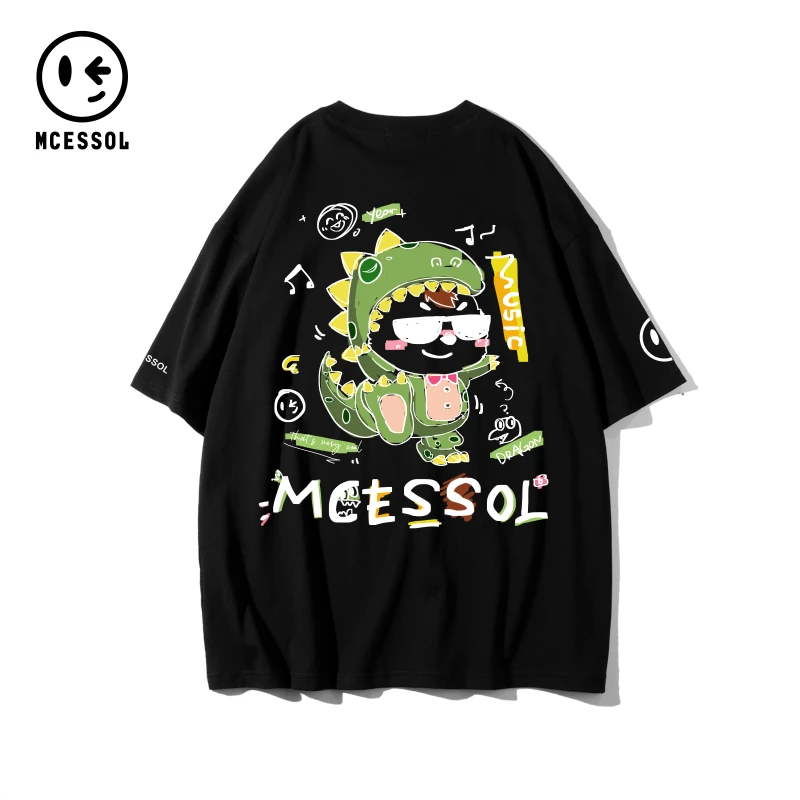 Mcessol涂鸦小恐龙字母印花短袖t恤男女中性风ins潮牌纯棉学生