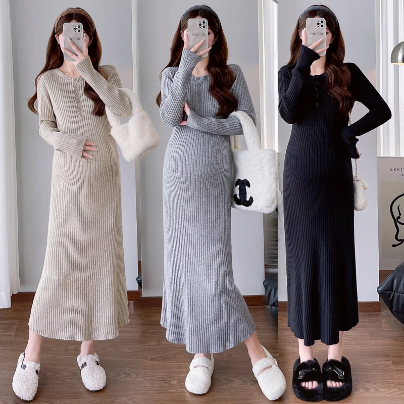 洋气显瘦秋冬新款孕妇内搭针织长款上衣秋冬修身显瘦连衣裙潮妈