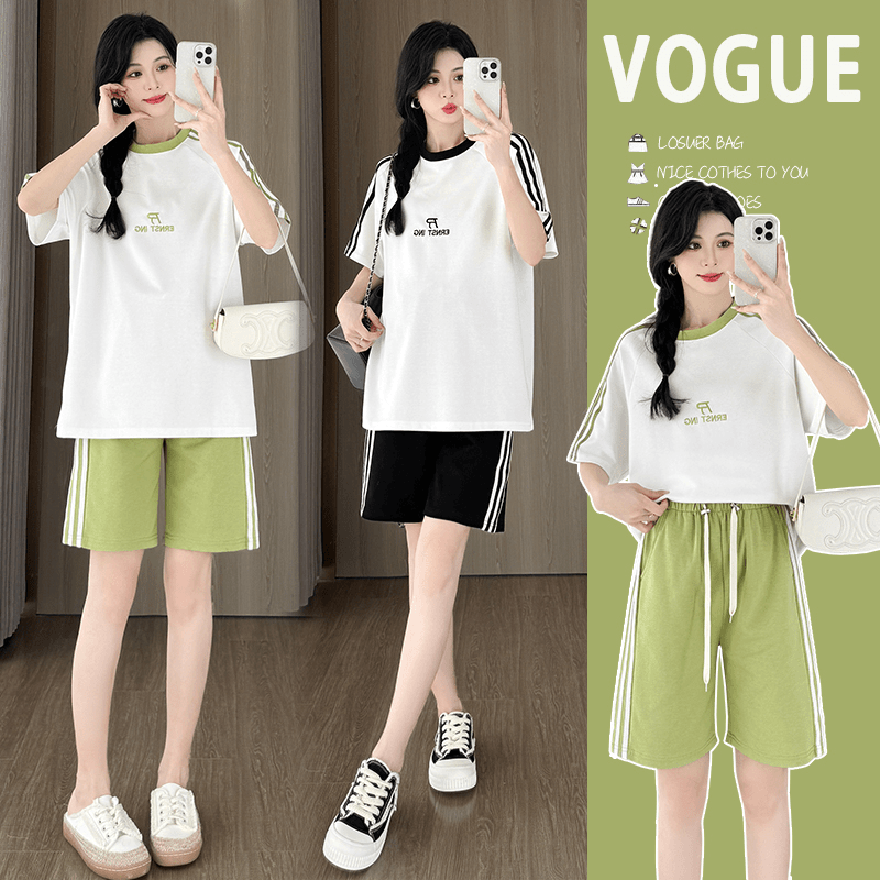 孕妇装夏装2024新款休闲运动短裤套装夏季T恤宽松显瘦两件套潮妈