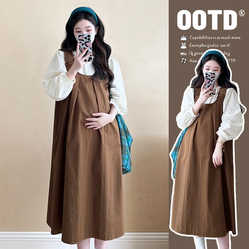 时髦孕妇秋装2024新款洋气减龄背带裙春秋休闲显瘦吊带连衣裙潮妈