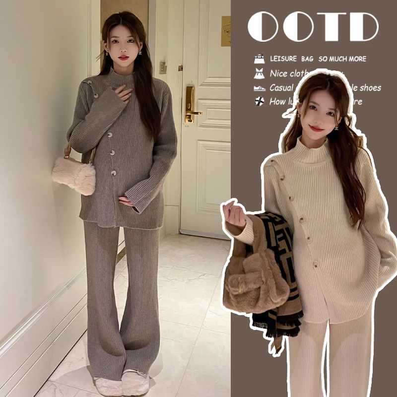 洋气显瘦孕妇装套装秋冬设计感针织毛衣阔腿裤宽松冬季两件套潮妈