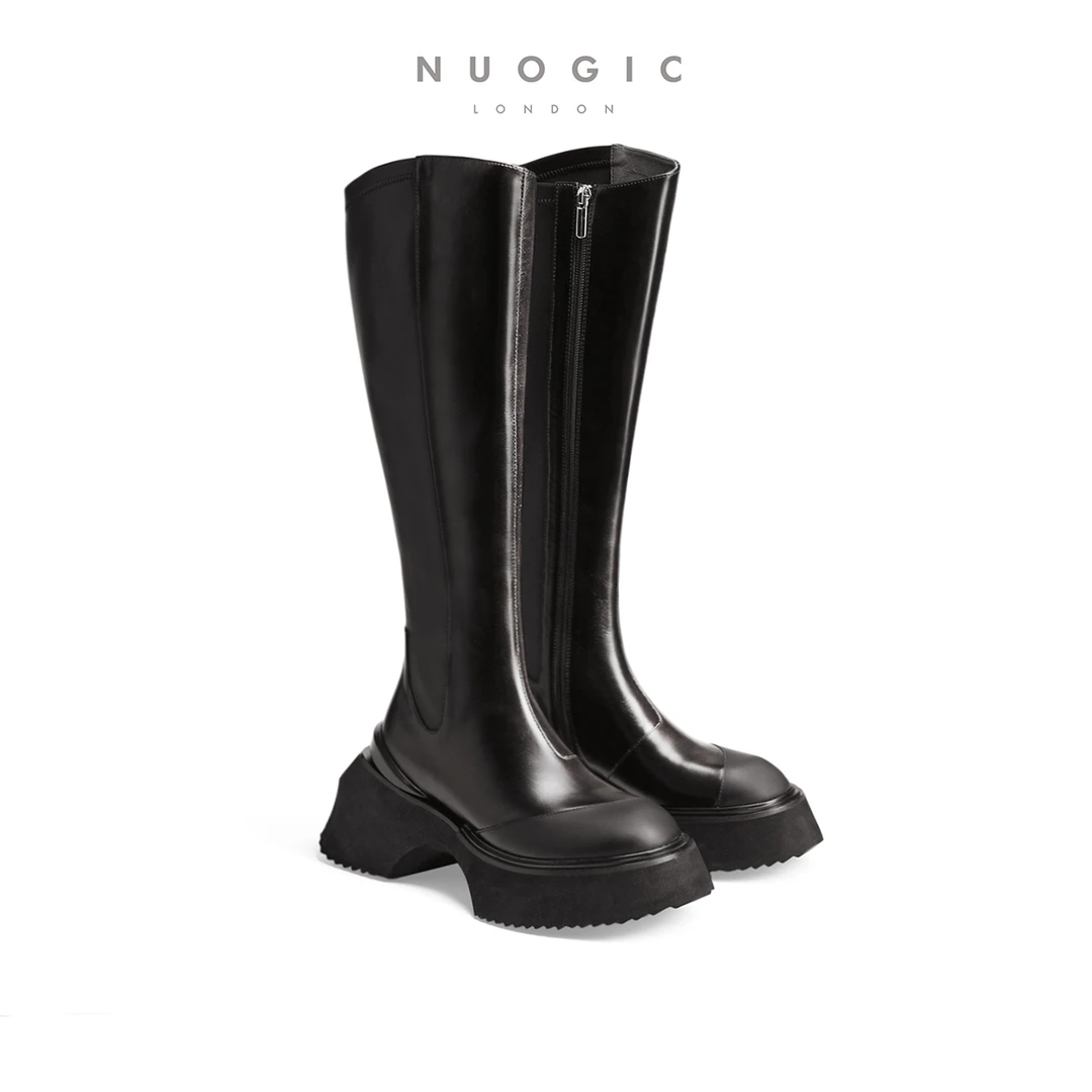 NUOGIC刘令姿同款25秋冬新款增高显瘦长靴不过膝长筒英伦骑士靴