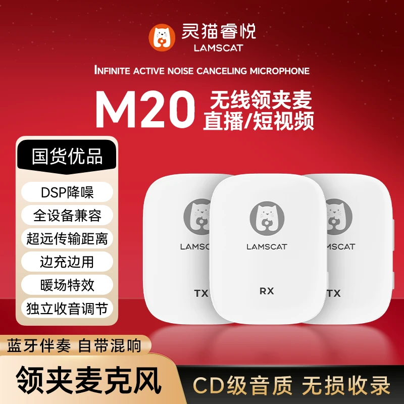 新款M20收音降噪二合一领夹式麦克风话筒一拖二网红vlog声卡