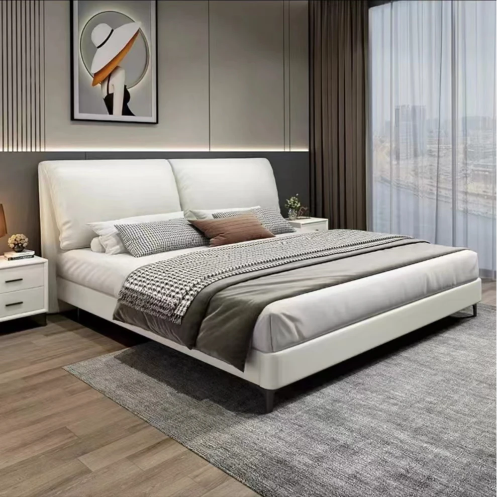 大象耳朵真皮床时尚简约爆款双人床主卧床意式免洗现代轻奢储物