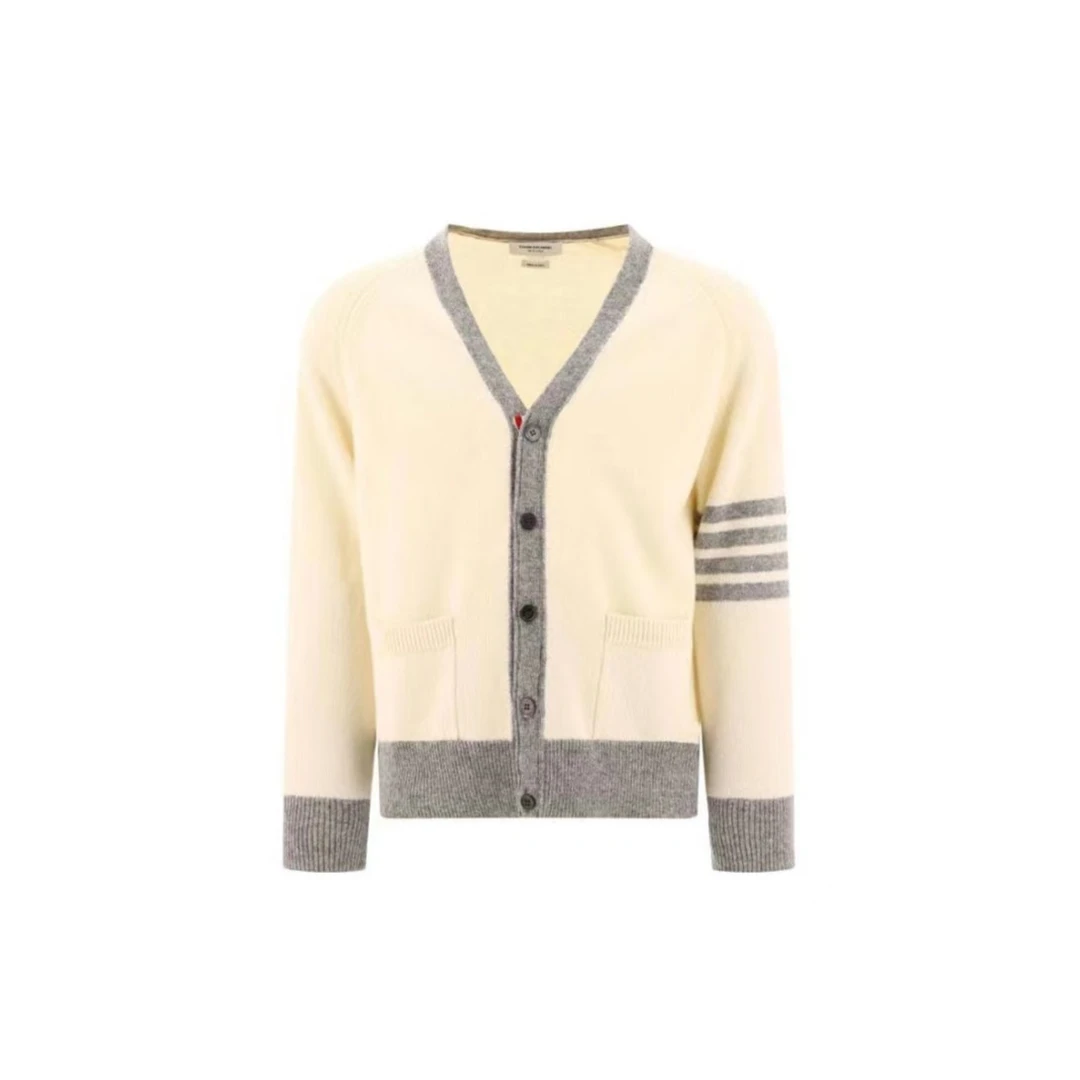 全新未使用 THOMBROWNE Thom Browne 新款奶油拼灰色开衫
