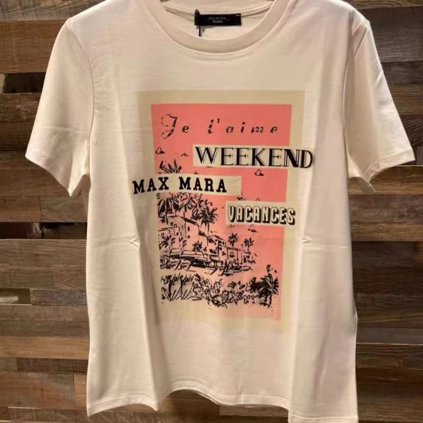 全新未使用 MaxMara WEEKEND字母圆领印花T恤 不支持七天