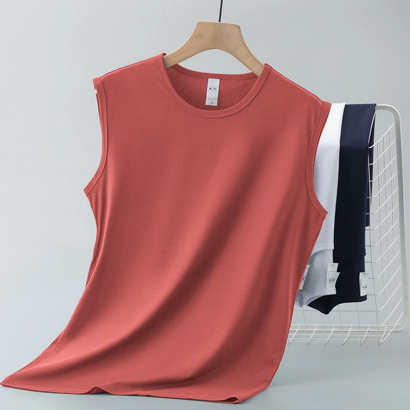 莫代尔纤维男士背心夏季冰丝凉感速干运动坎肩健身纯色无袖t恤