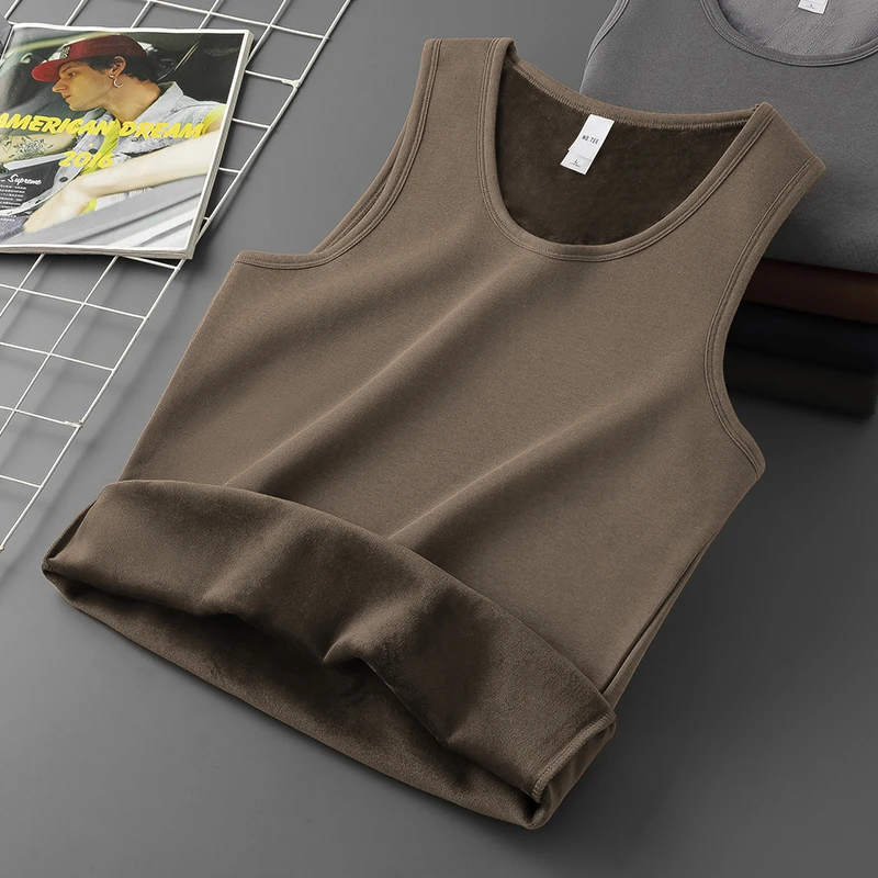 男士背心冬季内穿健身运动坎肩加绒加厚无袖t恤保暖健身打底马甲