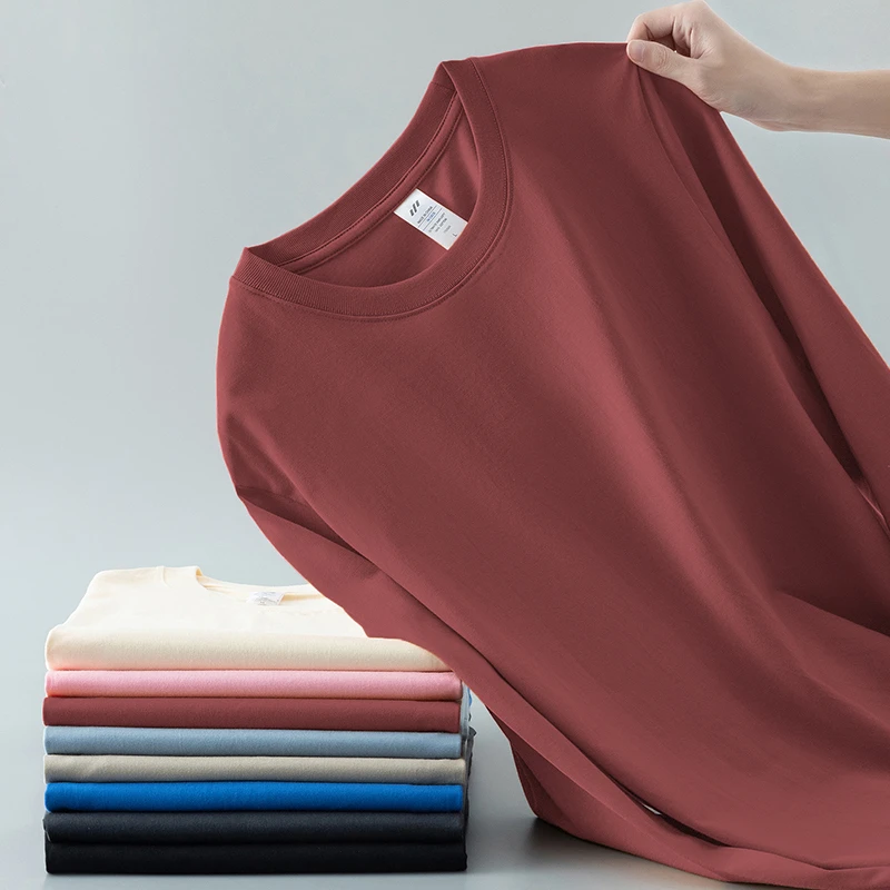 重磅纯棉长袖t恤男女内搭打底衫秋季宽松圆领纯色上衣服全棉秋衣