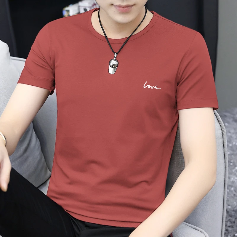 莫代尔纤维冰丝t恤男士短袖潮流修身圆领上衣服速干凉感半袖体恤