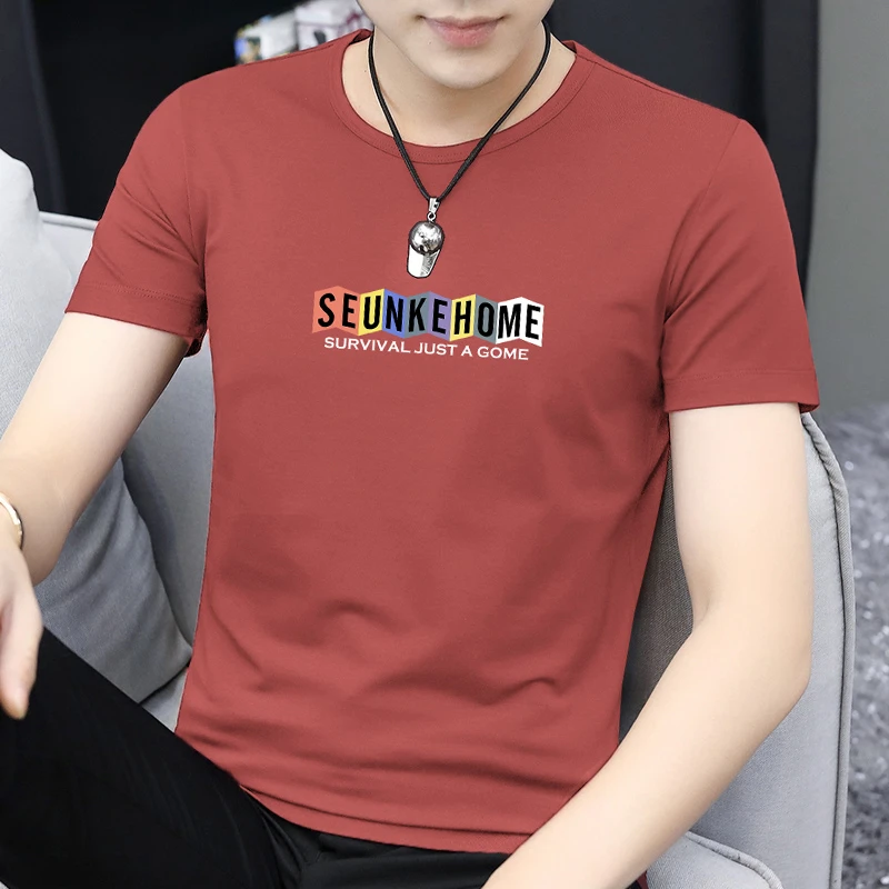 莫代尔纤维冰丝t恤男士短袖速干凉感圆领上衣服潮流夏季半袖体恤