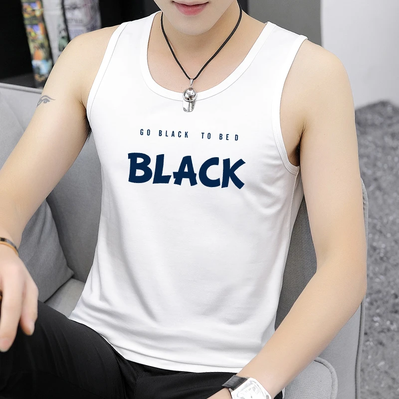 莫代尔纤维冰丝背心男夏季健身运动速干凉感无袖t恤白色坎肩吊带