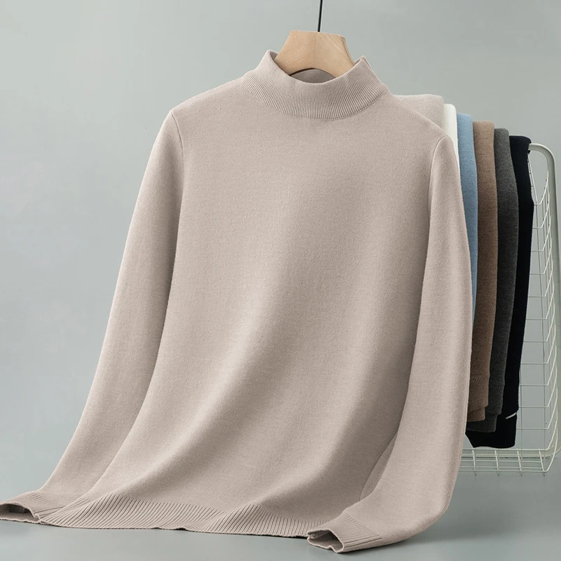 半高领毛衣男秋冬季保暖打底衫一体绒加厚加绒针织衫线衣中领毛衫