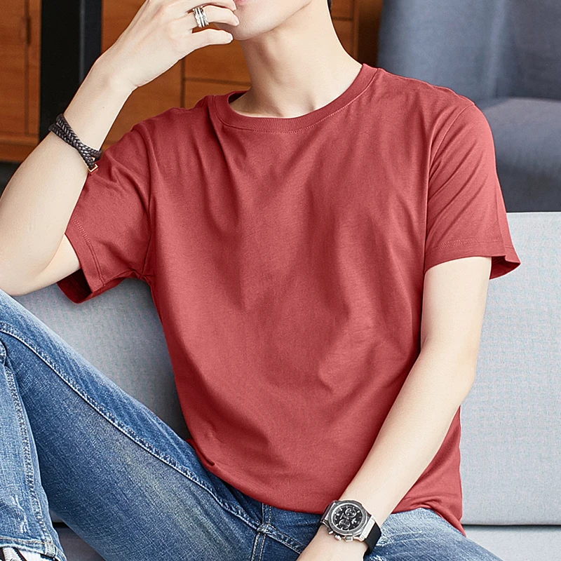 纯棉短袖t恤男装ins夏季潮牌潮流纯色圆领韩版青少年宽松全棉半袖