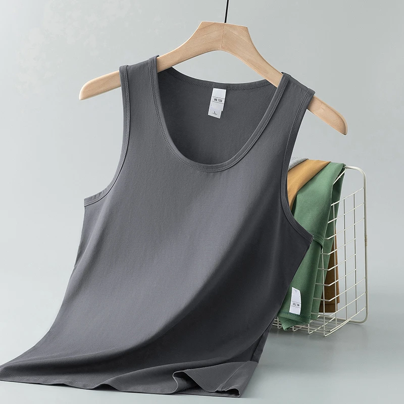 莫代尔纤维背心男潮流夏季冰丝速干凉感无袖t恤运动坎肩纯色吊带
