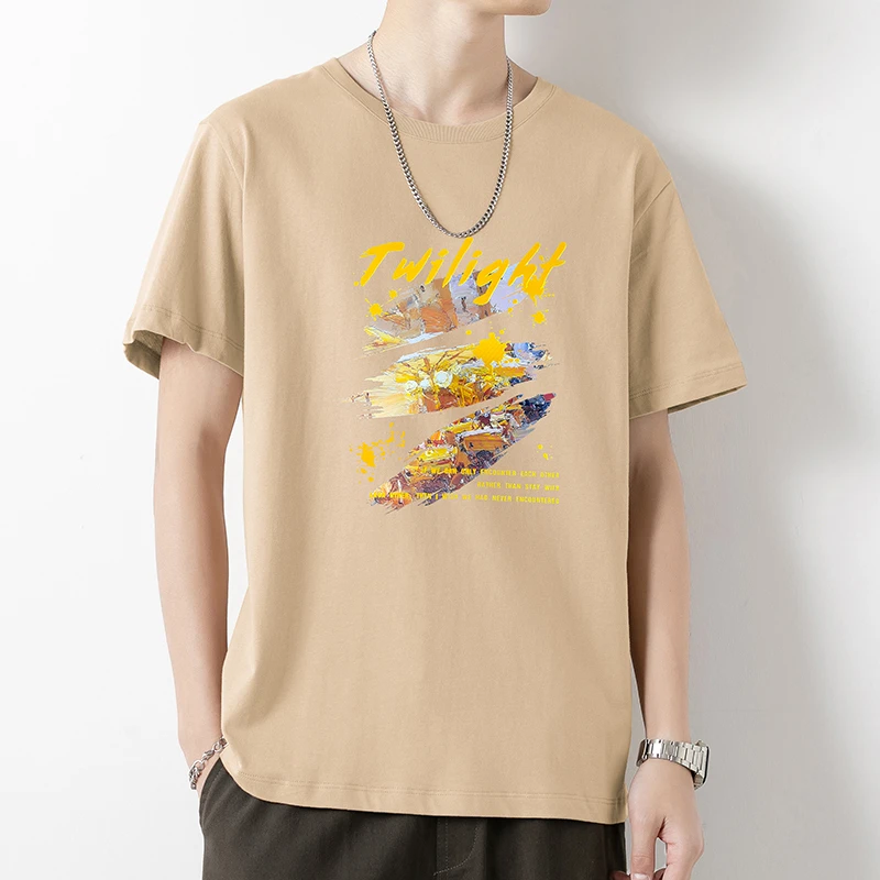 重磅纯棉短袖t恤男装夏季半袖美式潮流圆领上衣服打底衫全棉体恤