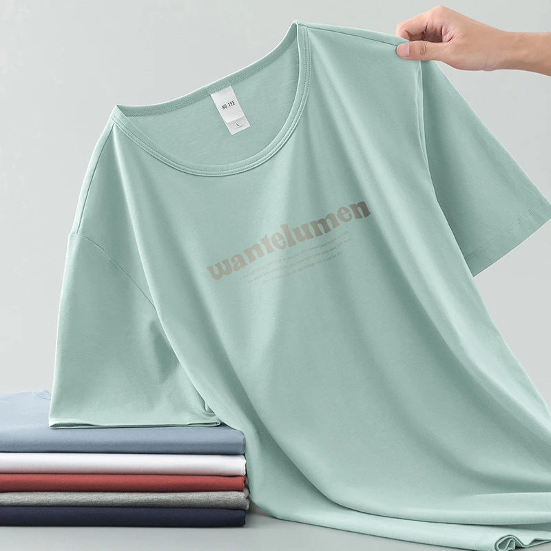 莫代尔纤维t恤男士短袖圆领冰丝凉感速干上衣服潮流字母印花半袖