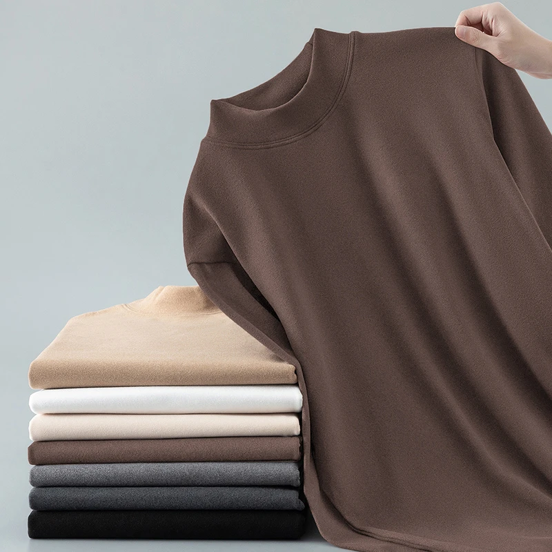 德绒打底衫男士长袖t恤2025新款半高领秋冬保暖双面绒中领秋衣服