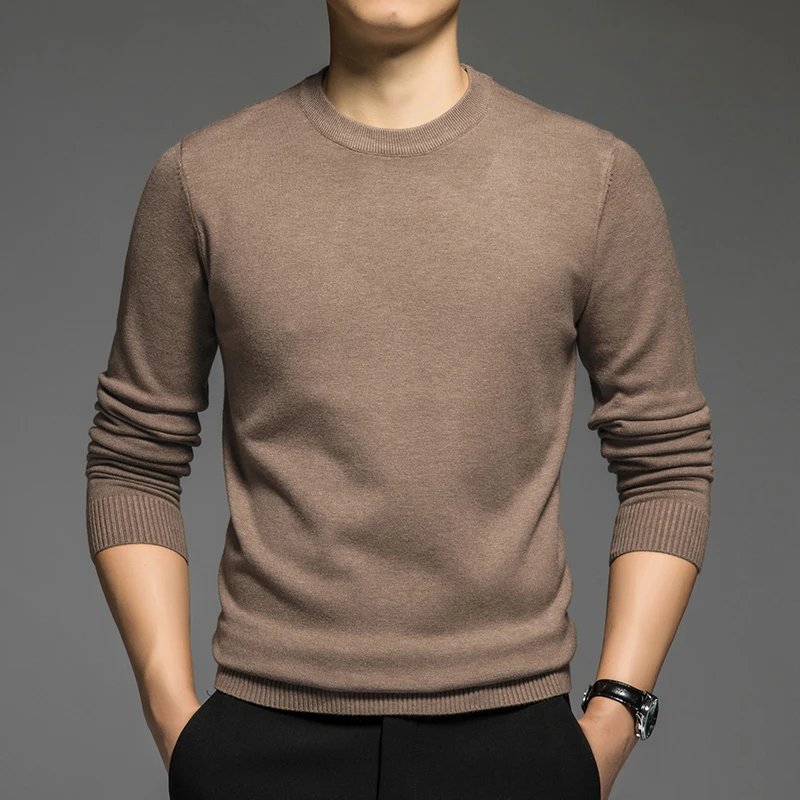 圆领毛衣男纯色秋冬保暖一体绒加厚加绒内搭打底衫线衣针织衫毛衫