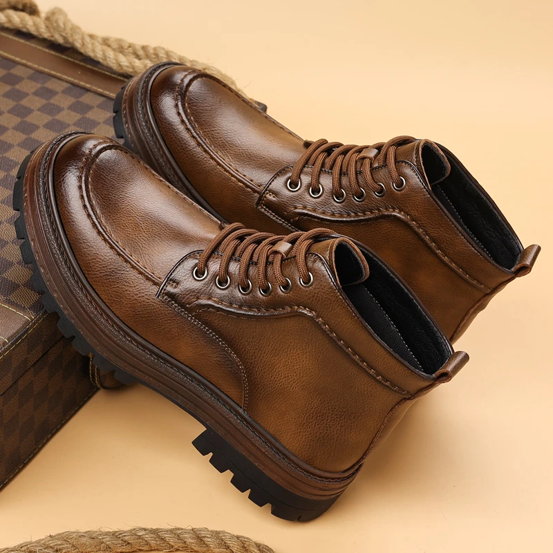 275马丁靴防水防滑男士加绒雪地棉靴复古高帮真皮厚底英伦工装靴